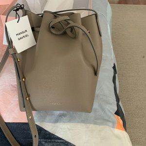 Mansur Gavriel Saffiano Mini Bucket Bag in Elefante New w/ tags